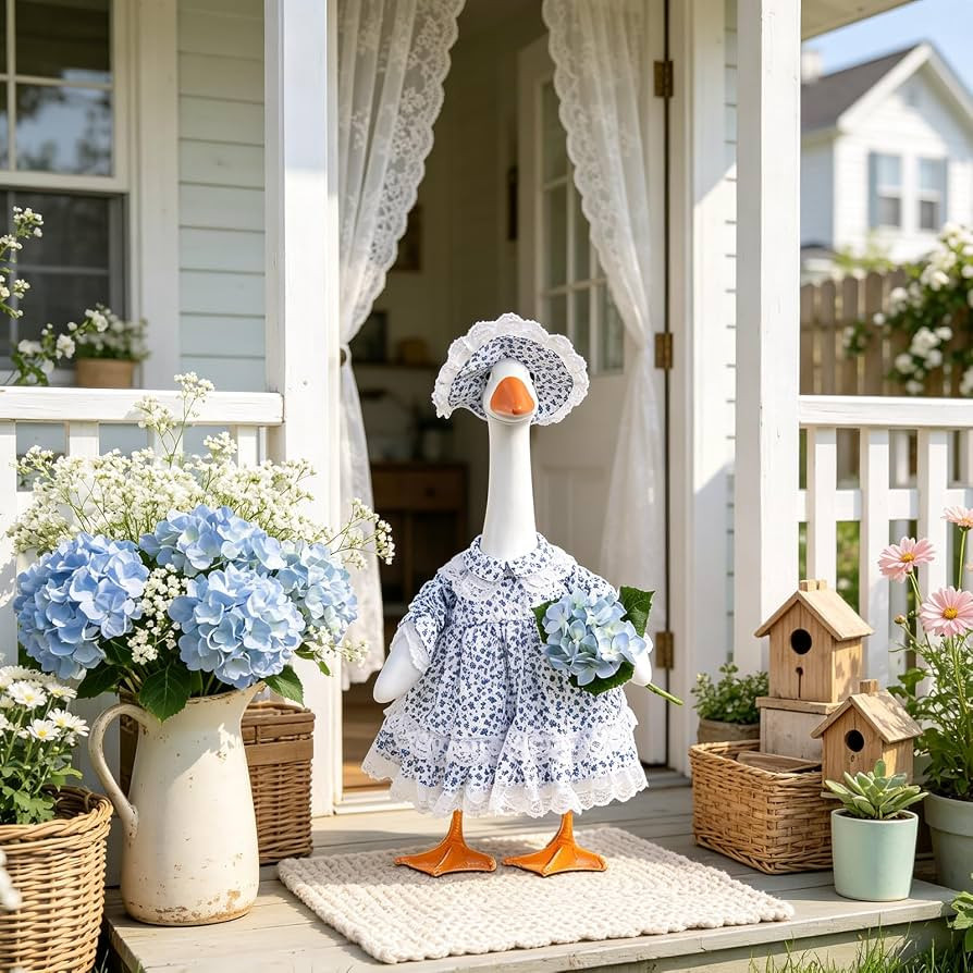 Blue Floral Porch Goose Outfits with Hydrangea Flowers Bouquet, 23 inch Lawn Geese Clothes Dress ... | Amazon (US)