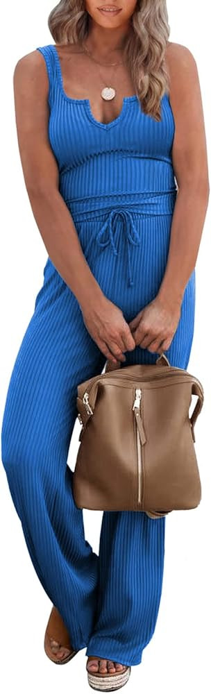 Amazon.com: PRETTYGARDEN Womens Summer Casual Two Piece Outfits Sweatsuits Tank Scoop Neck Ribbed... | Amazon (US)