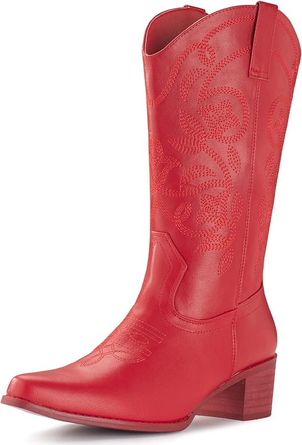 IUV Cowboy Boots For Women Pointy Toe Women's Western Boots Cowgirl Boots Mid Calf Boots | Amazon (US)