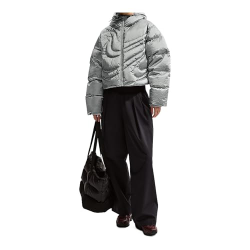 Nike Women's Metallic Swoosh Puffer Jacket, Metallic Silver/Lt Smoke Grey, XL | Amazon (US)