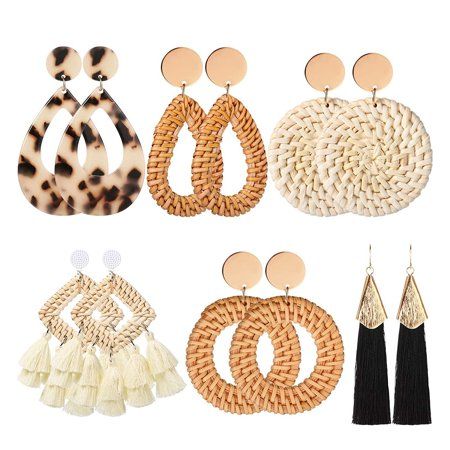 6 Pairs Women Handmade Rattan Earrings Statement Acrylic Earrings Geometric Straw Earrings Tassel Ea | Walmart (US)