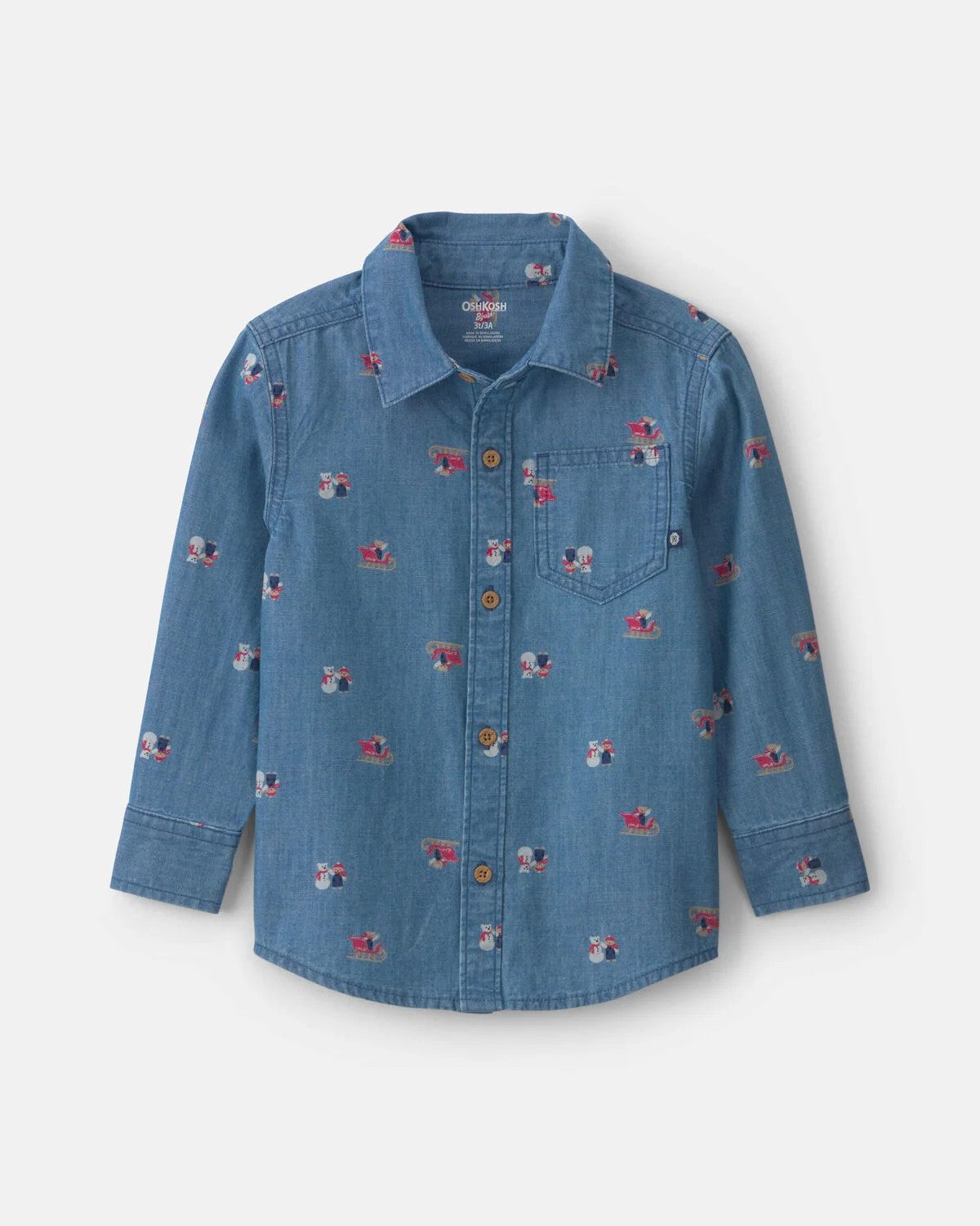 Toddler Boy Snowman Button-Down Shirt - Medium Wash | Carter's Inc