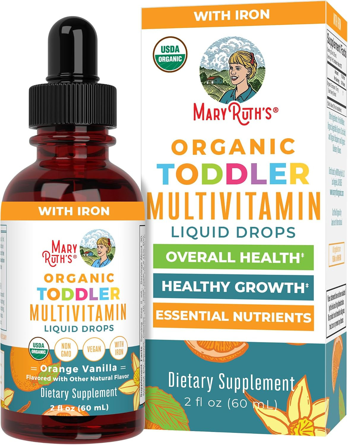 MaryRuth Organics Multivitamin & Multimineral with Iron for Toddlers | USDA Organic | Sugar Free | Multivitamin Liquid Drops for Kids Ages 1-3 | Immune Support | Vegan | Non-GMO | 2 Fl Oz | Amazon (US)