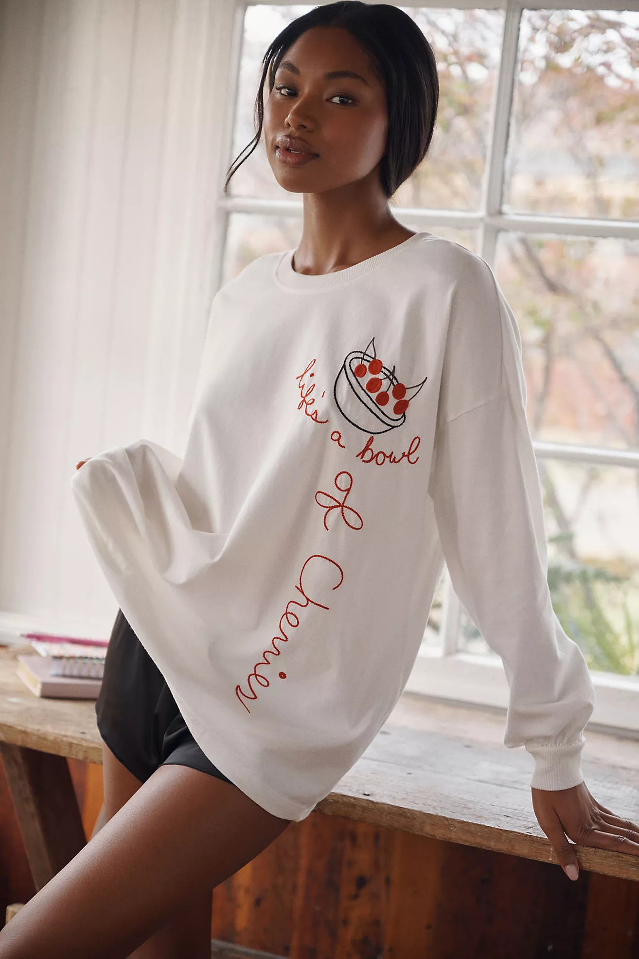 LyreBird Embroidered Graphic Long-Sleeve T-Shirt | Anthropologie (US)