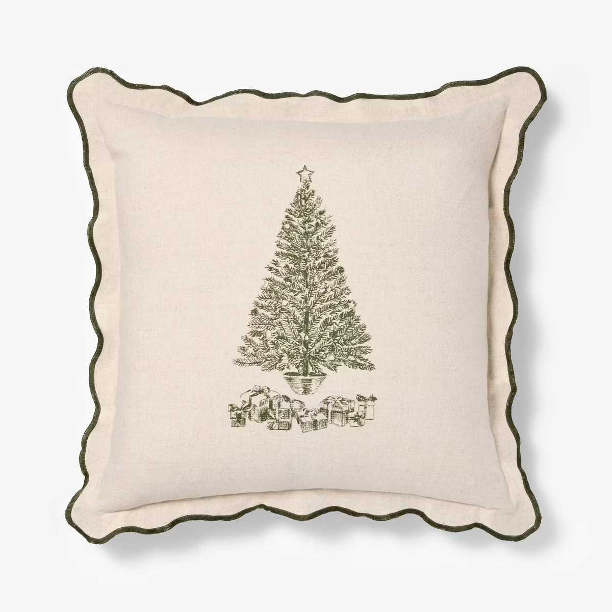 Holiday Tree Square Throw Pillow with Scalloped Edges Cream/Green - Threshold™ designed withStu... | Target