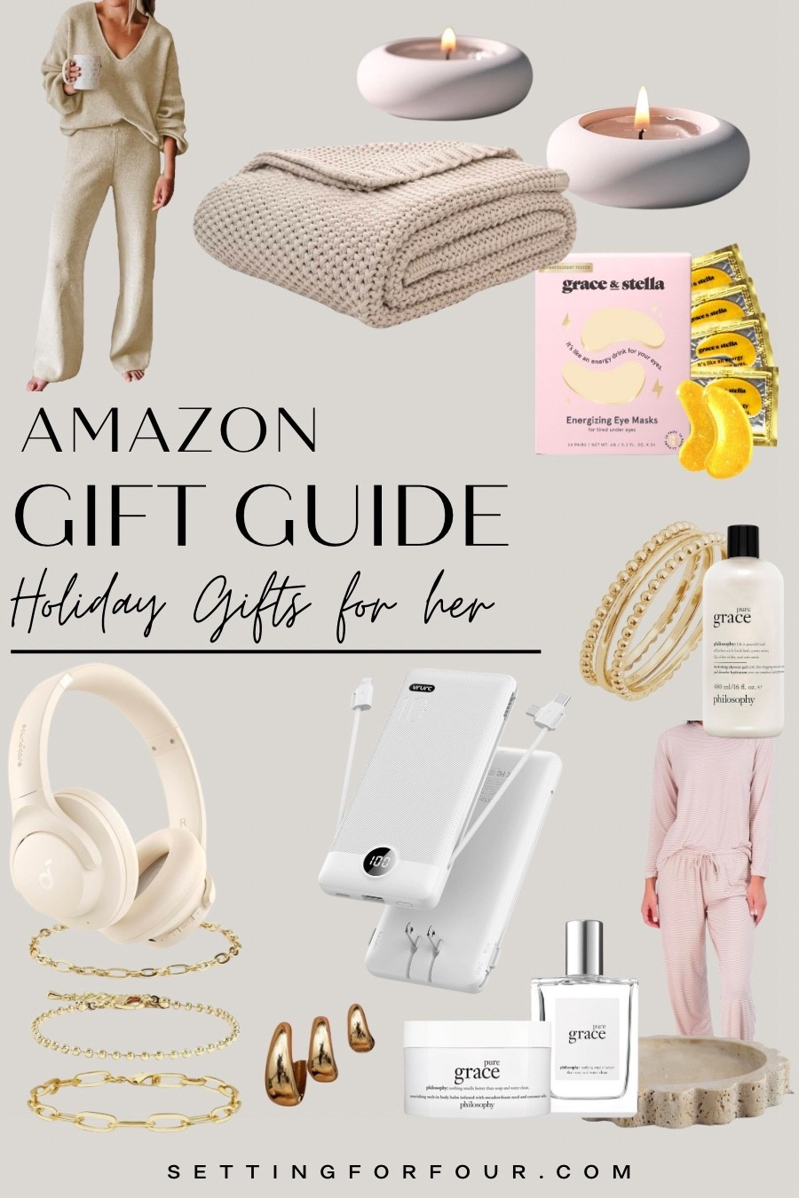 Amazon Holiday Gift Guide- Christmas gifts for mom, wife, sister, daughter, grandmother, friend, jewelry, Amazon finds, lounge set, pyjama, earrings, thumb rings, beauty, self care, charger, headphones, eye mask, candles, perfume, jewelry dish, throw blanket, organic modern, transitional, classic, cozy, stocking stuffers 

#LTKGiftGuide #LTKFindsUnder50 #LTKHoliday