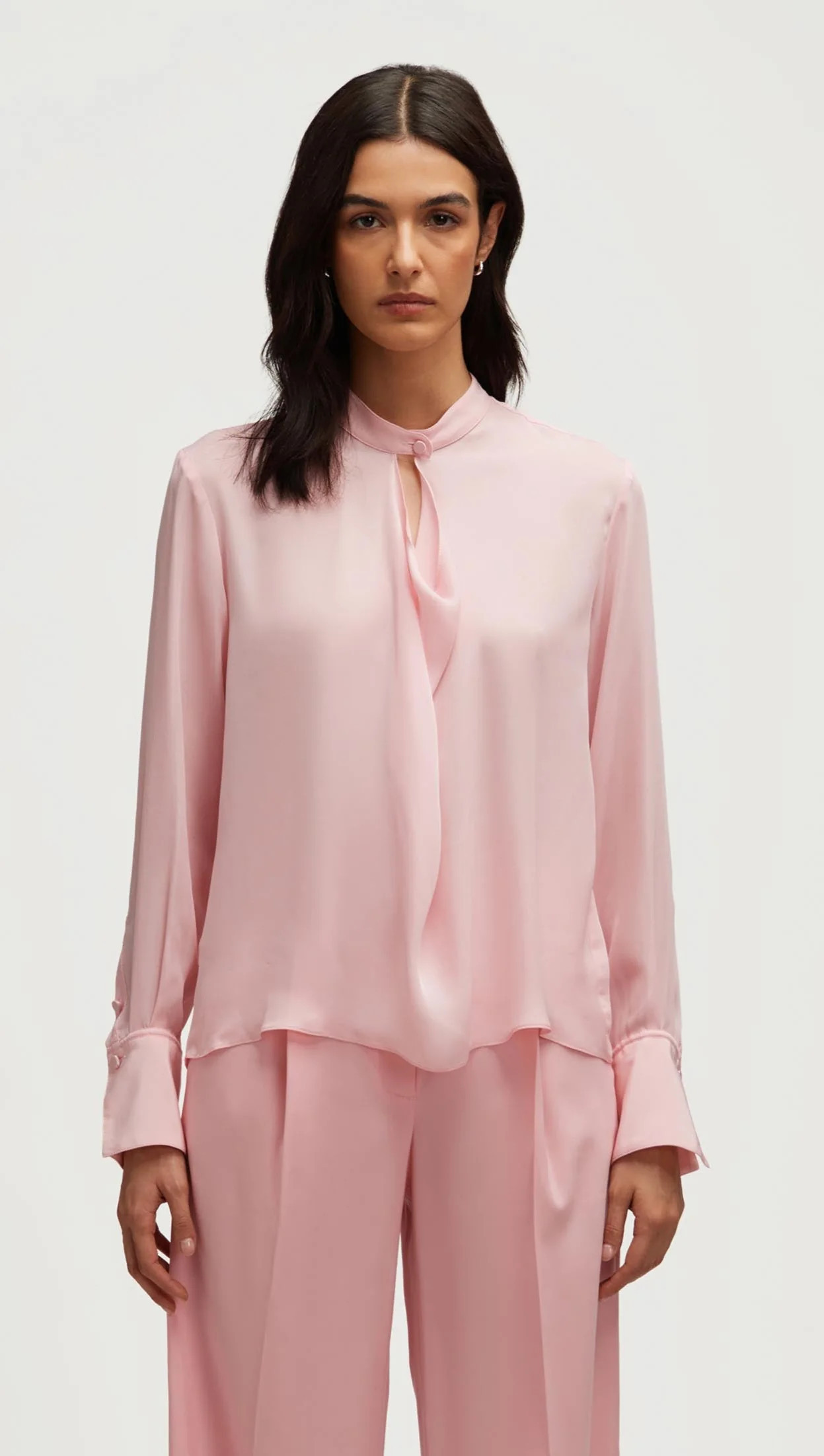 Cowl Neck Blouse in Double Georgette | Soft Pink XS / Soft Pink | Argent