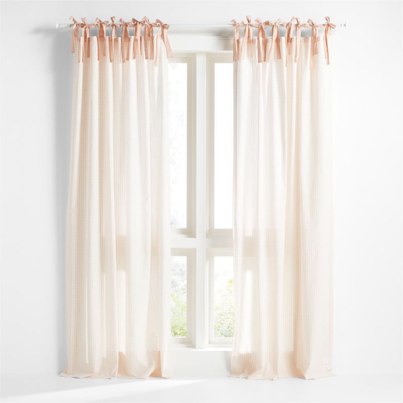 63" Pink Organic Cotton Windowpane Plaid Curtain Panel + Reviews | Crate & Kids | Crate & Barrel