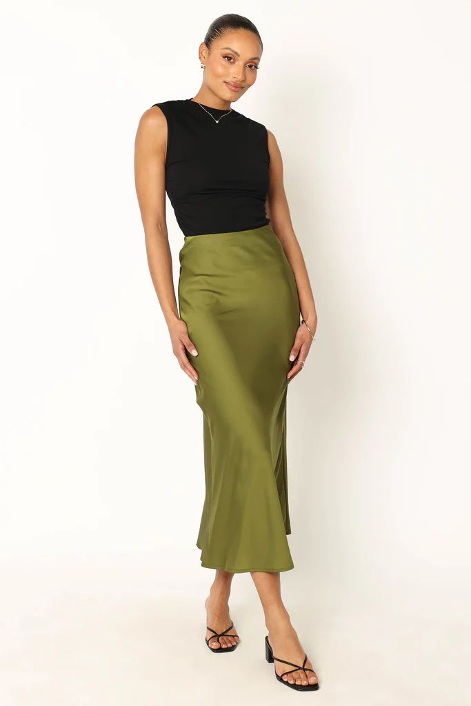 Nellie Satin Midi Skirt - Palm Green | Petal & Pup (US)