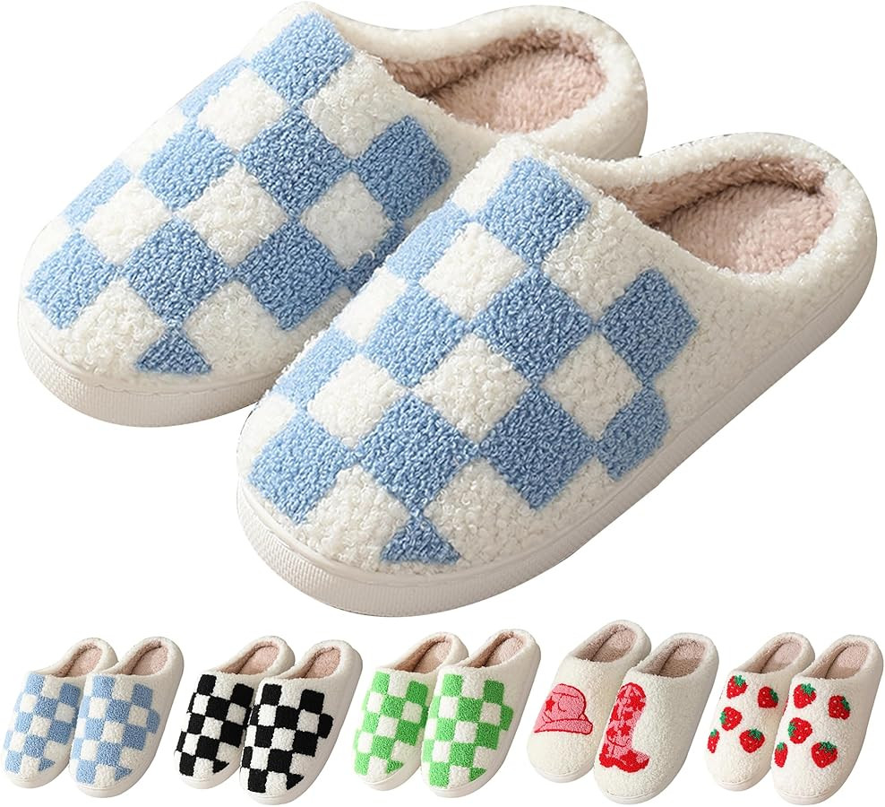 House Slippers for Women Men Memory Foam Checkered Plaid | Amazon (US)