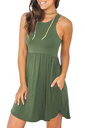 HiMONE Vacation Dresses for Women 2025 Summer Dress Women's Casual Sundresses Casual Beach Petite Sun Dress XS-2XL Army Green | Amazon (US)