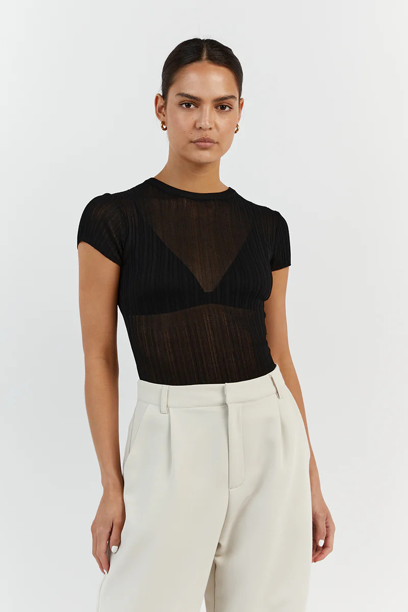 HARPER BLACK CAP SLEEVE TOP | DISSH