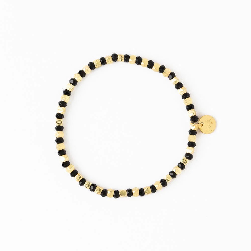 Louise Crystal Stretch Bracelet Black + Gold | INK+ALLOY