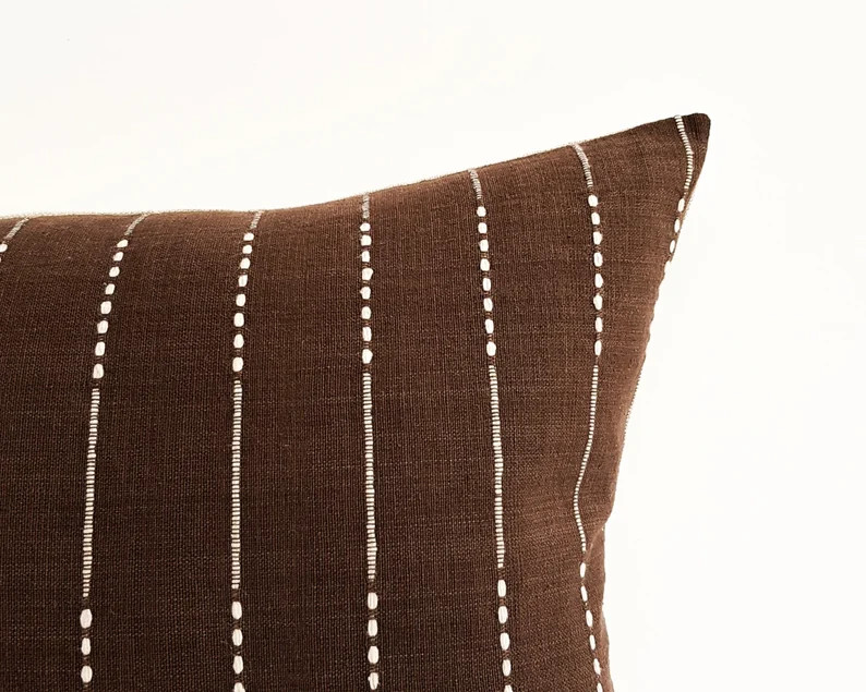 JUUSO Medium Lumbar 13x19 Handwoven Chocolate Brown White - Etsy Canada | Etsy (CAD)