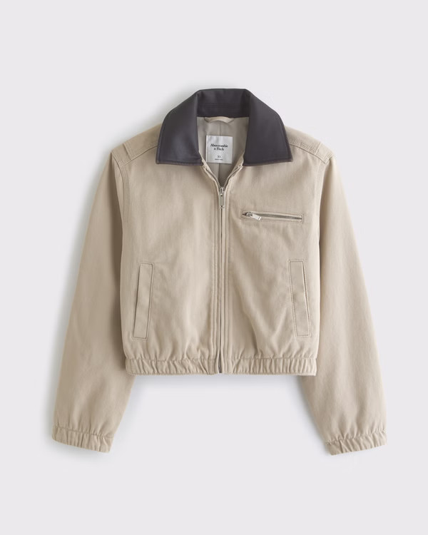 Cropped Twill Trucker Jacket | Abercrombie & Fitch (US)