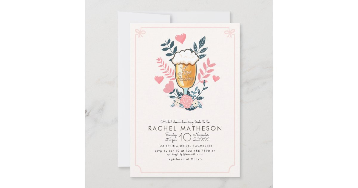 Love is brewing beer glass bachelorette party invitation | Zazzle | Zazzle