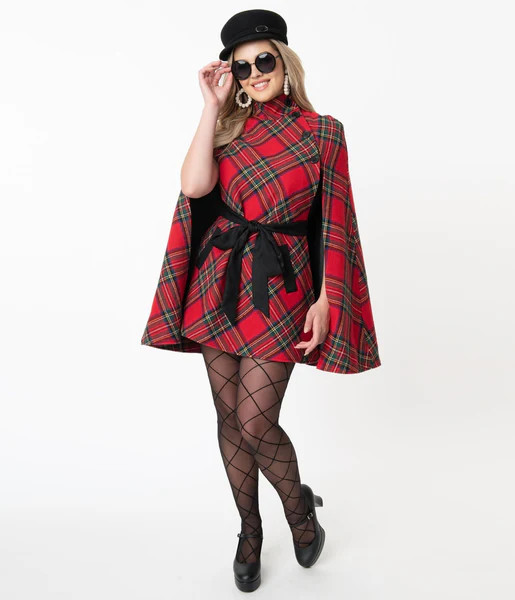 Smak Parlour Red Plaid Savile Row Cape Coat | UniqueVintage
