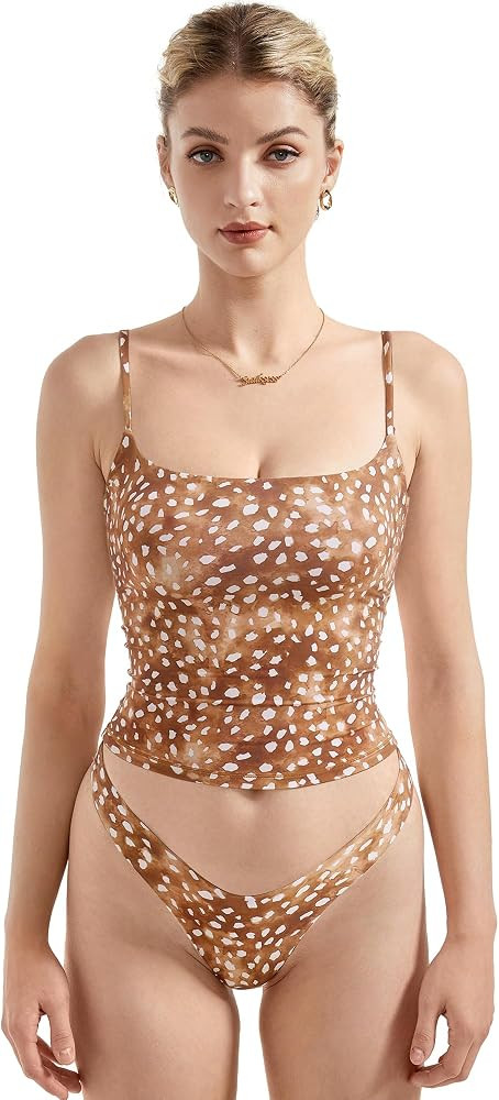 SUUKSESS Women Double Line Square Neck Tank Top Summer Y2K Going Out Basic Cami Shirt | Amazon (US)