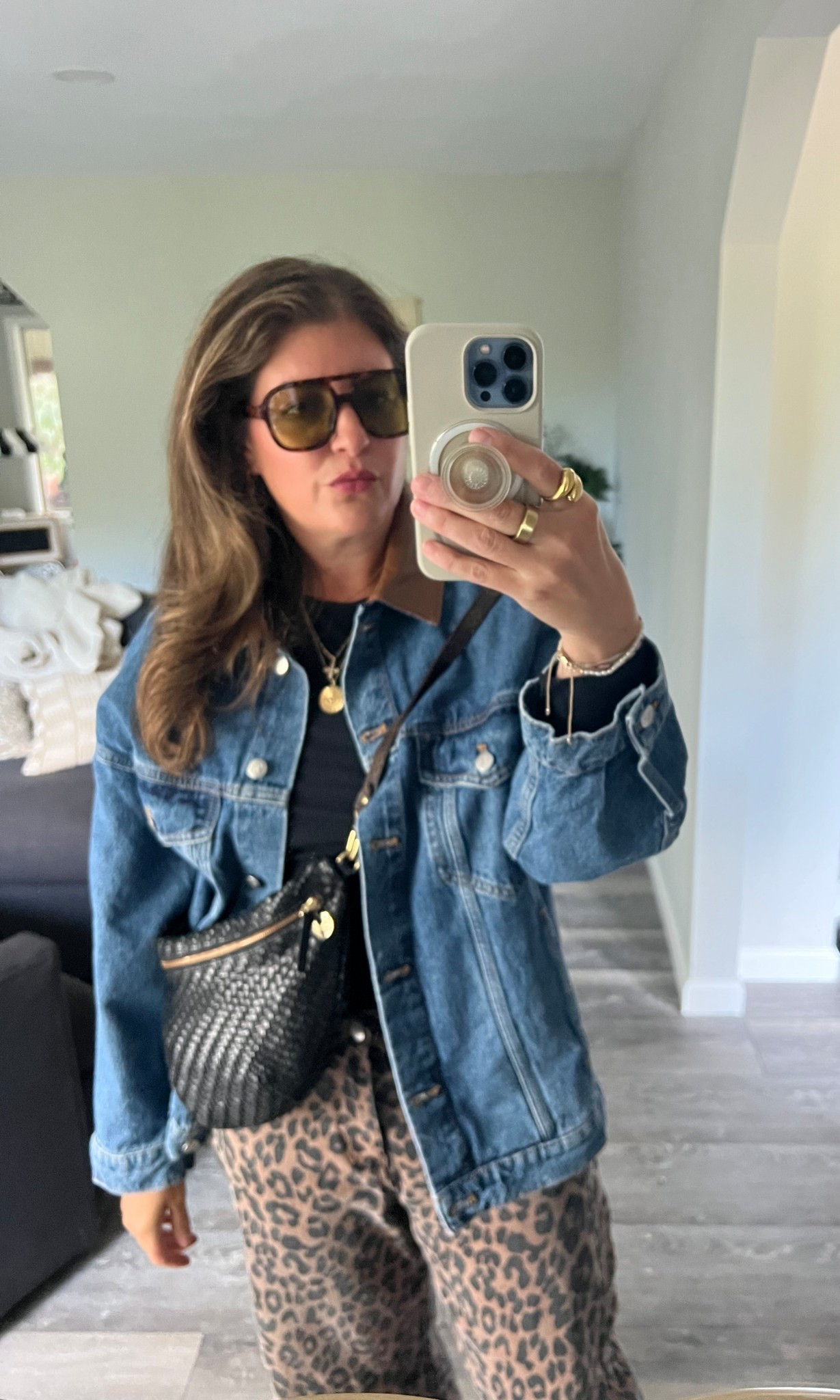 Denim barn jacket (runs big, sized up for a larger fit)
Retro sunglasses
Woven crossbody 
Leopard barrel pants (ordered a size large and they fit like sweatpants which I love)
Clog dupes (color pecan)


#LTKFindsUnder100 #LTKFindsUnder50 #LTKStyleTip