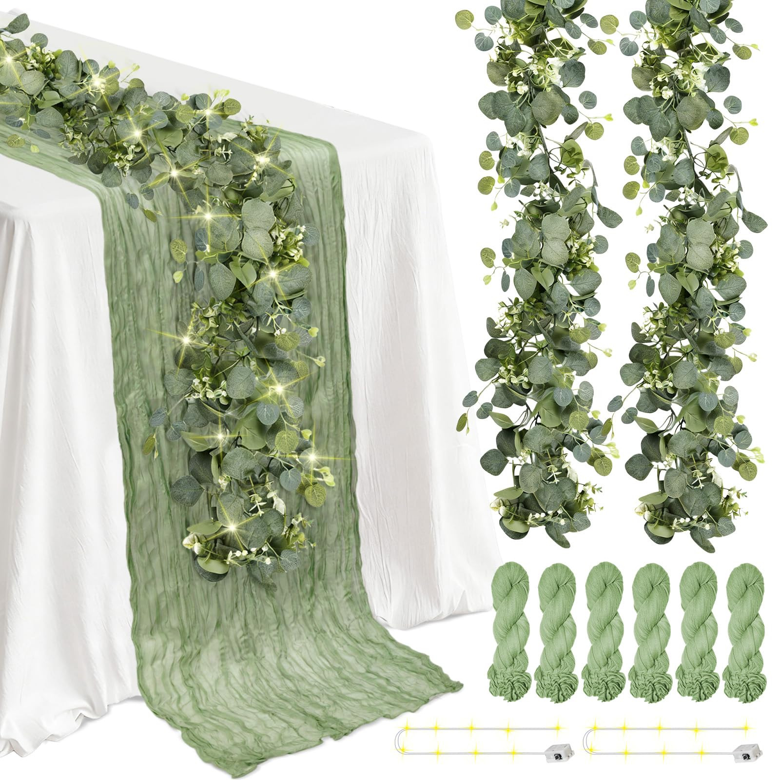 Cinrobiye 11pcs Cheesecloth Table Runner 120 Inches Dusty Boho Gauze Cheese Cloth Runner with Rus... | Amazon (US)