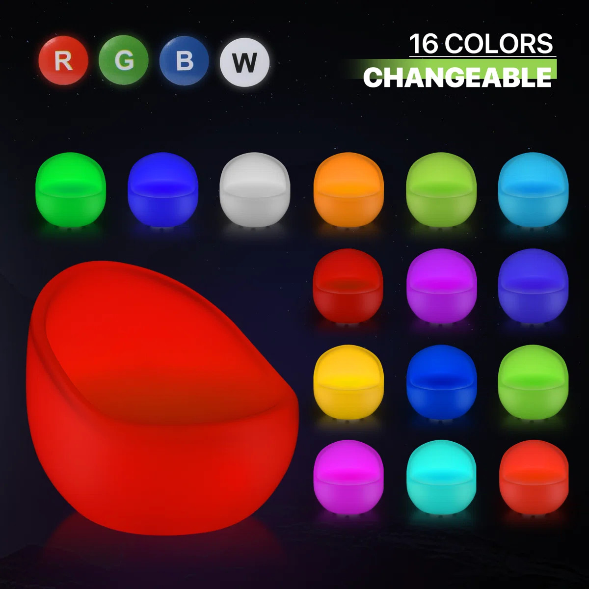 Acord Egg Shape LED Light Up Chair Modern Lighting Seat RGB 16 Color Changing Bucket Chair with R... | Wayfair North America