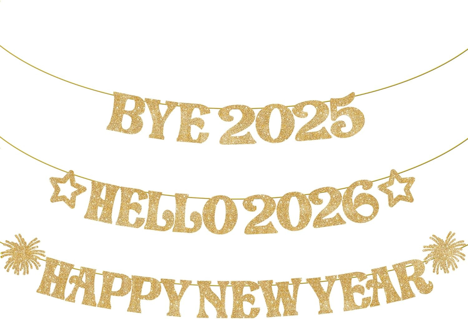 KatchOn, Glitter Gold Happy New Year Banner - 10 Feet, Bye 2025 Hello 2026 Banner | Happy New Yea... | Amazon (US)