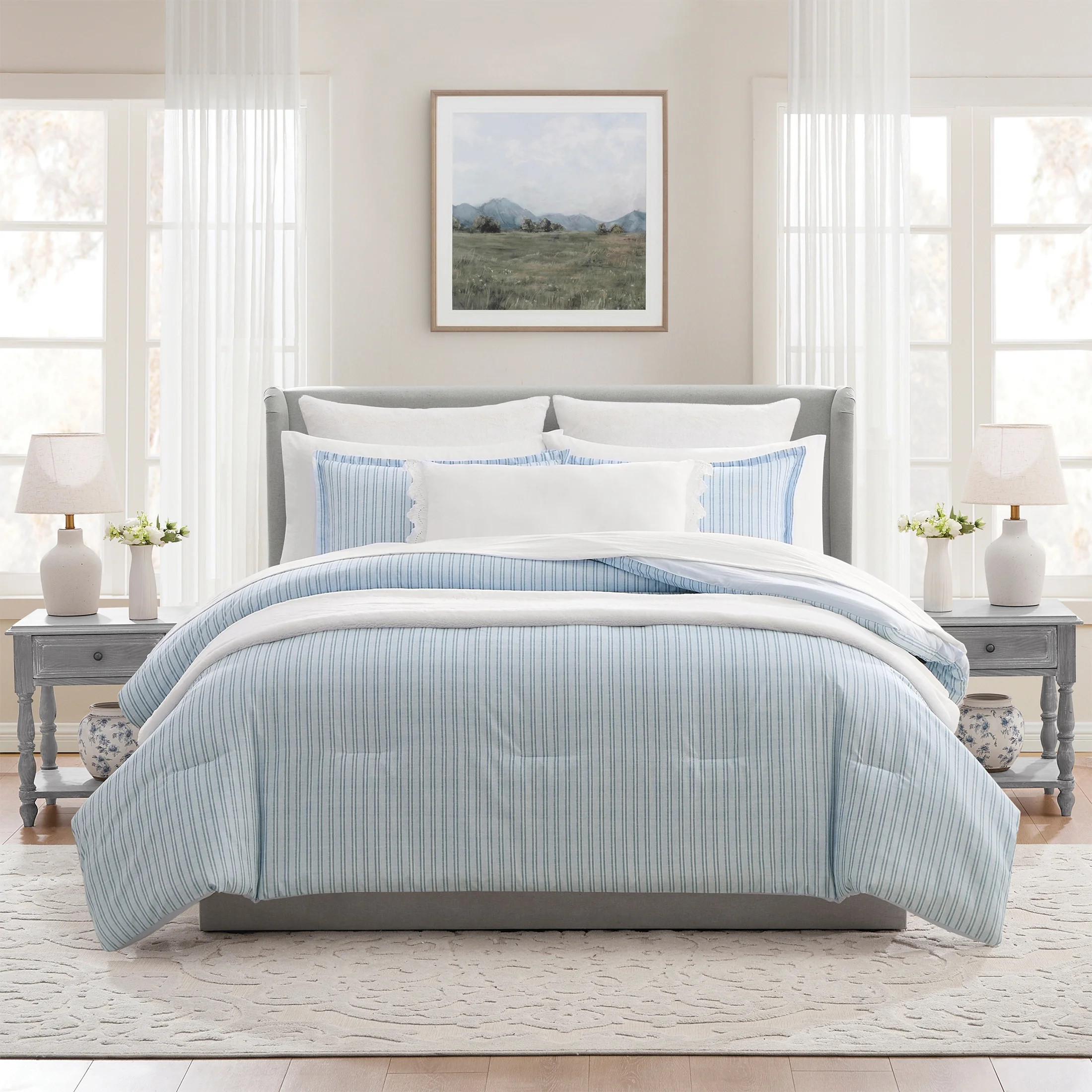 My Texas House Stripe 11-Piece Comforter Set with Sheets, Blue, Queen | Walmart (US)