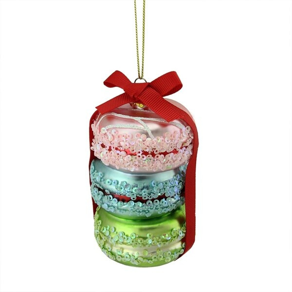 4.25" Dessert Delight Pink  Blue and Lime Green Glass Macaroon Christmas Ornament | Bed Bath & Beyond
