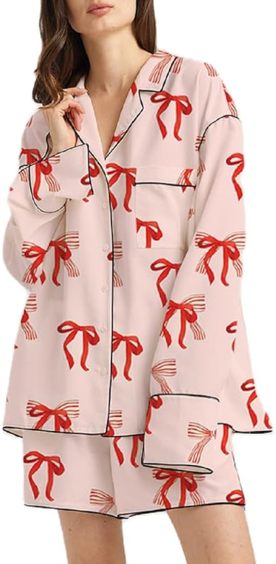 Womens Cute Print Pajamas Shorts Set Two-piece Pj Sets Short Sleeve Sleepwear Loungewear 2 Piece ... | Amazon (US)