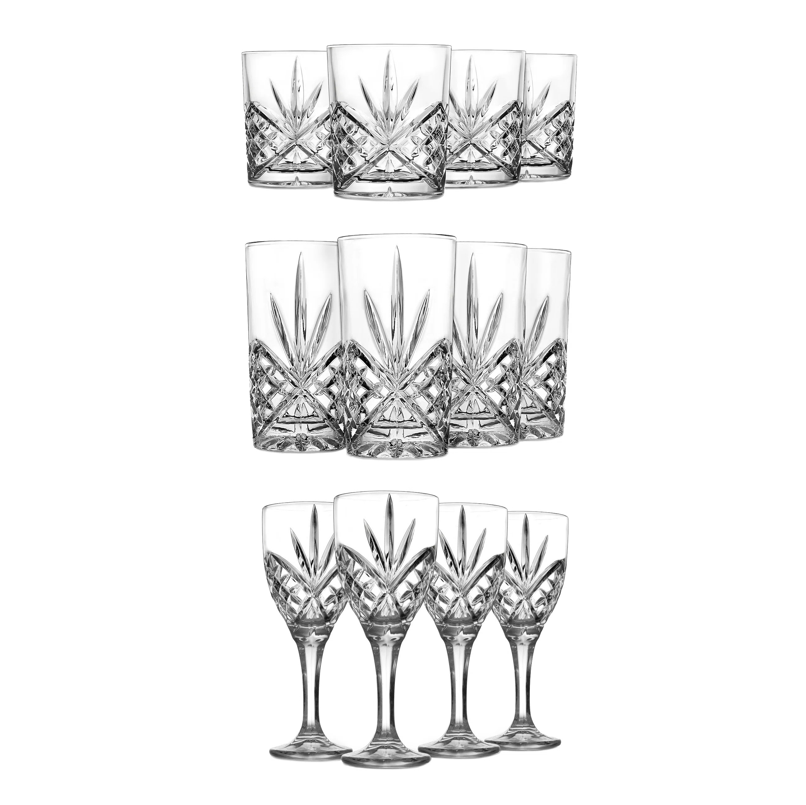 Dublin Crystal 12 Piece Double Old Fashion, Goblet, & Highball Glassware Set | Wayfair North America
