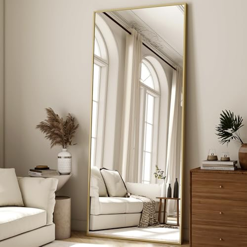HARRITPURE 68" x 24" Full Length Mirror - Rectangle Aluminun Alloy Frame Floor Mirrors for Entryway/Cloakroom/Bedroom Standing/Hanging,Gold | Amazon (US)
