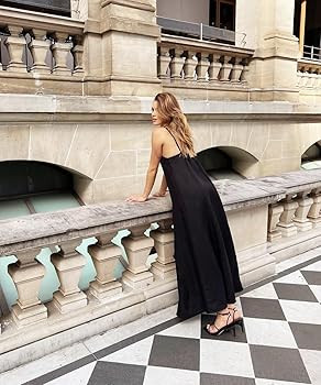 Shy Velvet Women's 2026 Summer Linen Maxi Dress Contrast Spaghetti Strap Dress Backless Casual Pa... | Amazon (US)