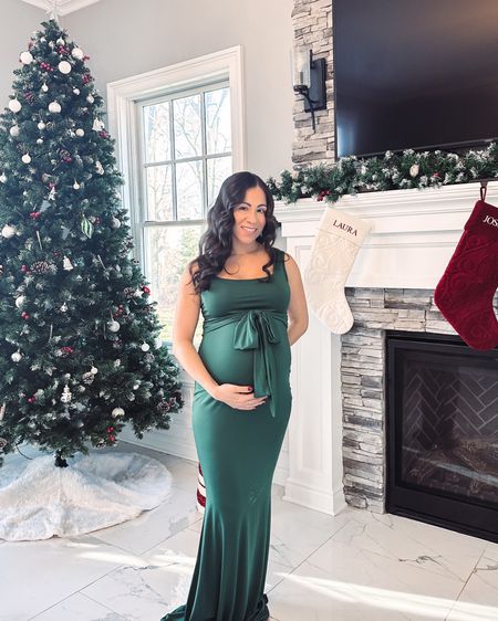 Love this maternity dress I wore for our family Christmas pictures. It also makes a great wedding guest dress or holiday party dress. Linking a few others since some color options have limited sizes. Under $50 from Amazon. I’ll also link our pre-lit tree and other living room Christmas decorations. 

#LTKHoliday #LTKbump #LTKhome