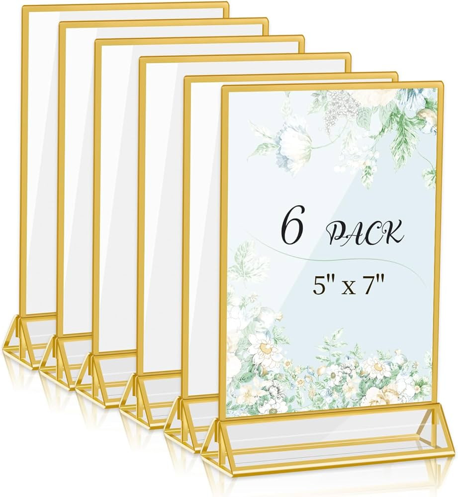 Acrylic Sign Holder 5 X 7, 6 Pack Table Number Holders for Wedding Table Numbers & Menu Holder,Ac... | Amazon (US)