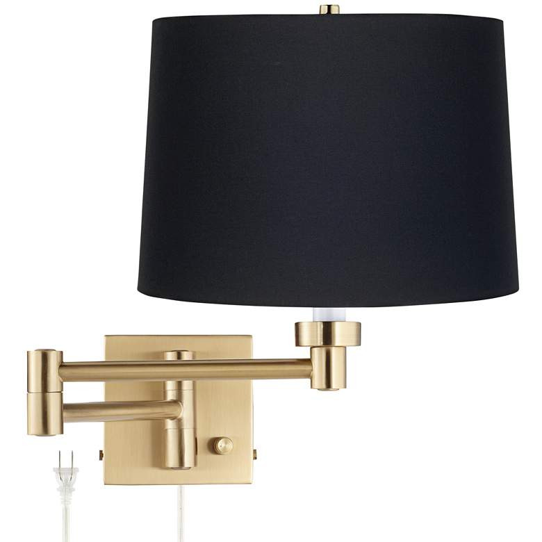 Barnes and Ivy Alta Square Black Drum Warm Gold Swing Arm Plug-In Wall Lamp | Lamps Plus