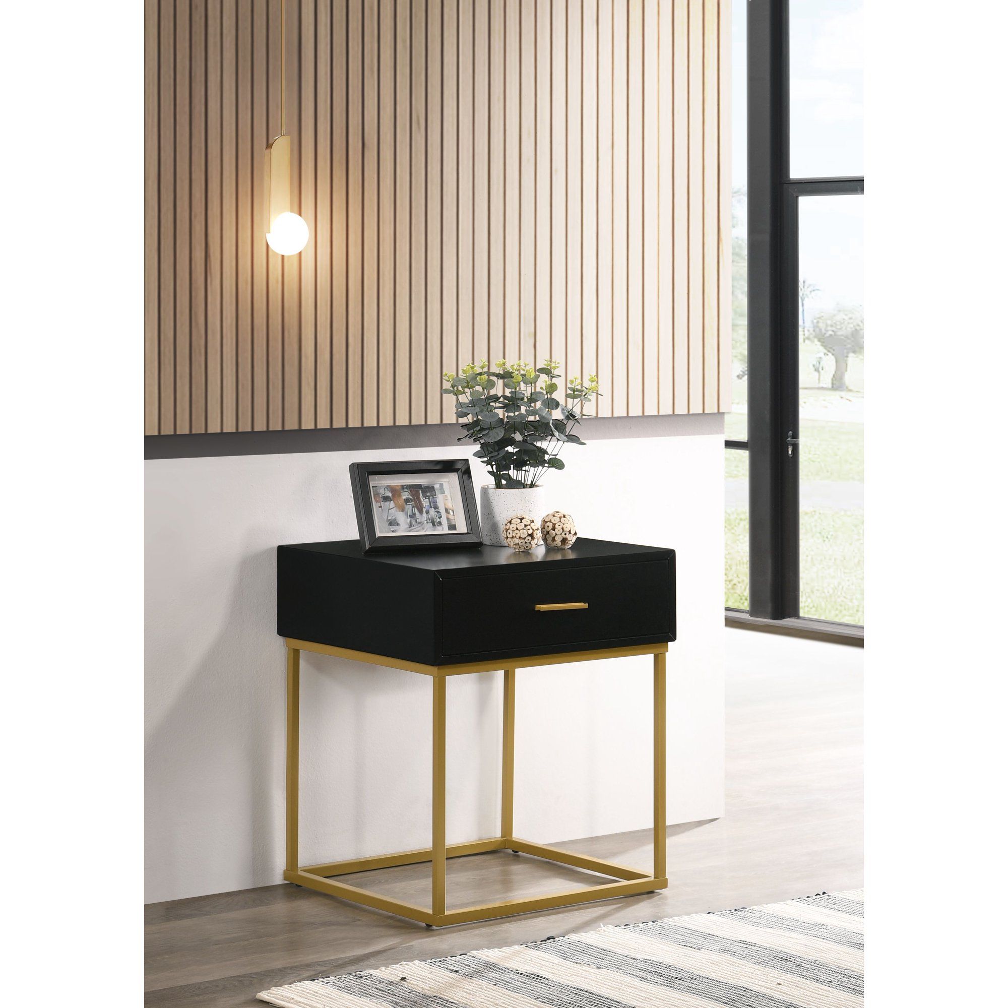 Catalina Black One Drawer Nightstand with Gold Legs | Walmart (US)