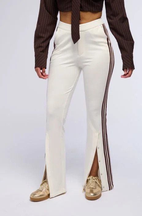 TYPE OF LOVE FLARE TROUSER WITH SIDE STRIPES in white | AKIRA