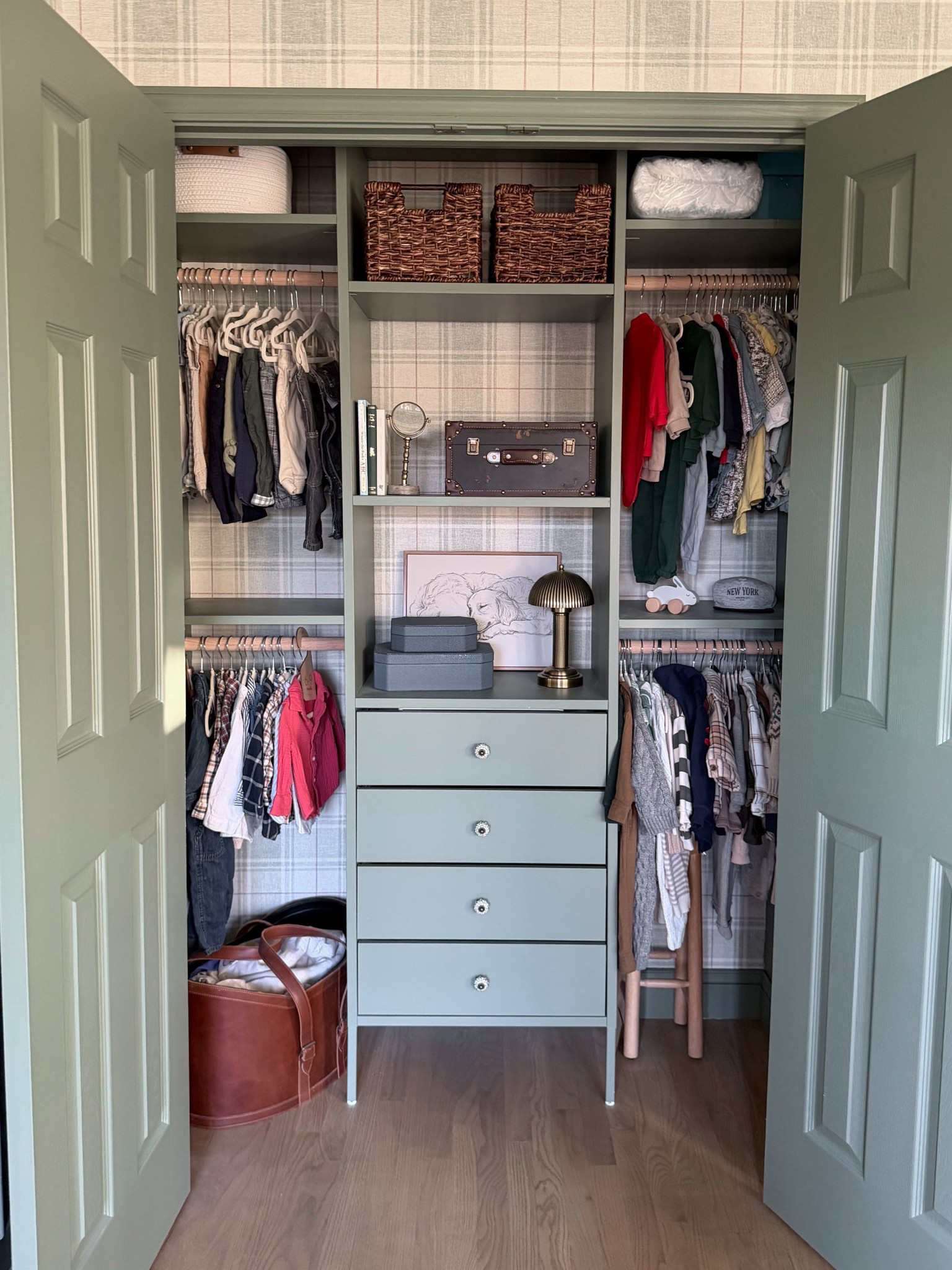Love our nursery closet! We used the same wallpaper as the rest of the room and included our favorite @wayfair organization finds, including baskets, bins, trunks, velvet hangers and more. Linked all of our favorites!

#Ad #WayfairPartner #NewYearNewYou #Wayfair

#LTKBaby #LTKHome #LTKKids