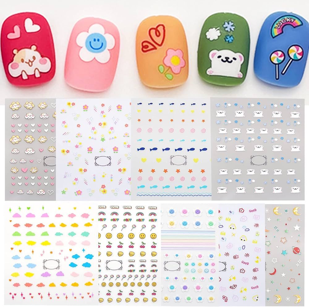 IHUKEIT Cute Nail Stickers for Kids Including Animals Flowers Cloud Star Heart and More Self Adhe... | Amazon (US)