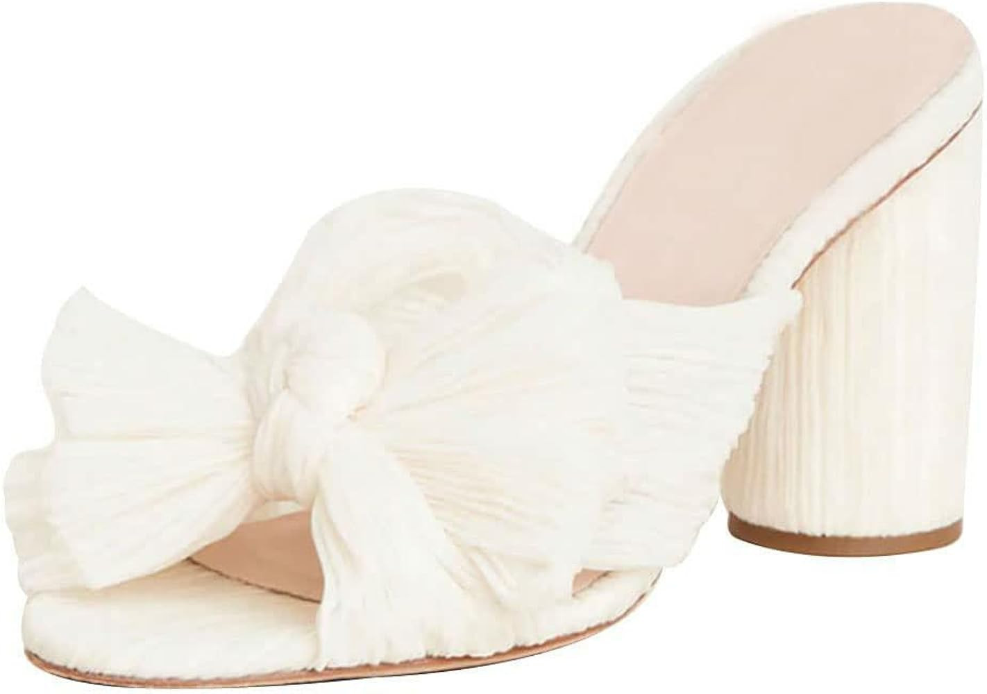 Vimisaoi Chunky Block Heeled Sandals for Women Comfortable Slip On Open Toe Pleated Bow Heel Sandals | Amazon (US)