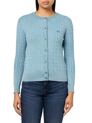 Lacoste Women's Washed Effect Cable Knit Cardigan, Dusty Blue, 0 | Amazon (US)