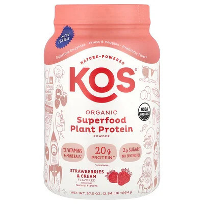 KOS, Organic Superfood Plant Protein Powder, Strawberries & Cream, 2.34 lb (1,064 g) | iHerb