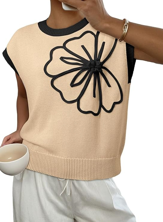 Dokotoo Women's Floral Sweater Crew Neck 2026 Short Sleeve Loose Fit Knit Pullover Tops | Amazon (US)