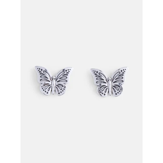 No Boundaries Butterfly Stud Earrings, Silver Tone, 1 Pair | Walmart (US)