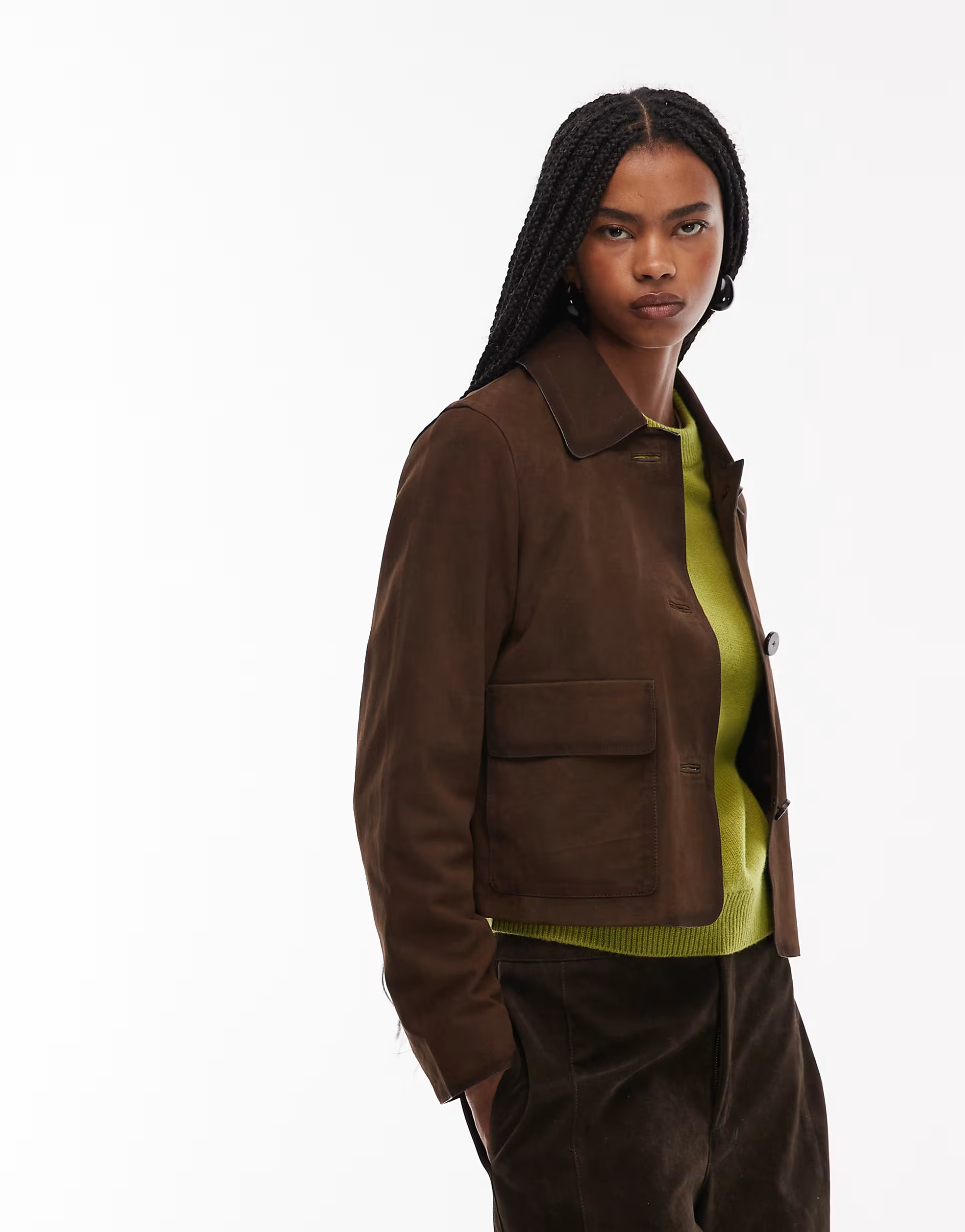 Mango real suede short jacket in brown | ASOS (Global)