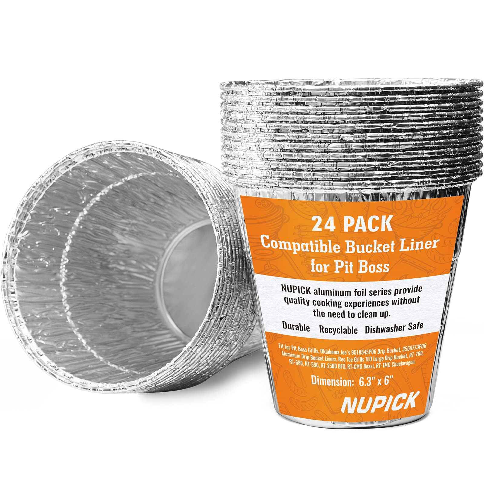 NUPICK 24 Pack Grease Bucket Liner Compatible for Pit Boss Grills 67292 Foil, Oklahoma Joe's 9518... | Amazon (US)
