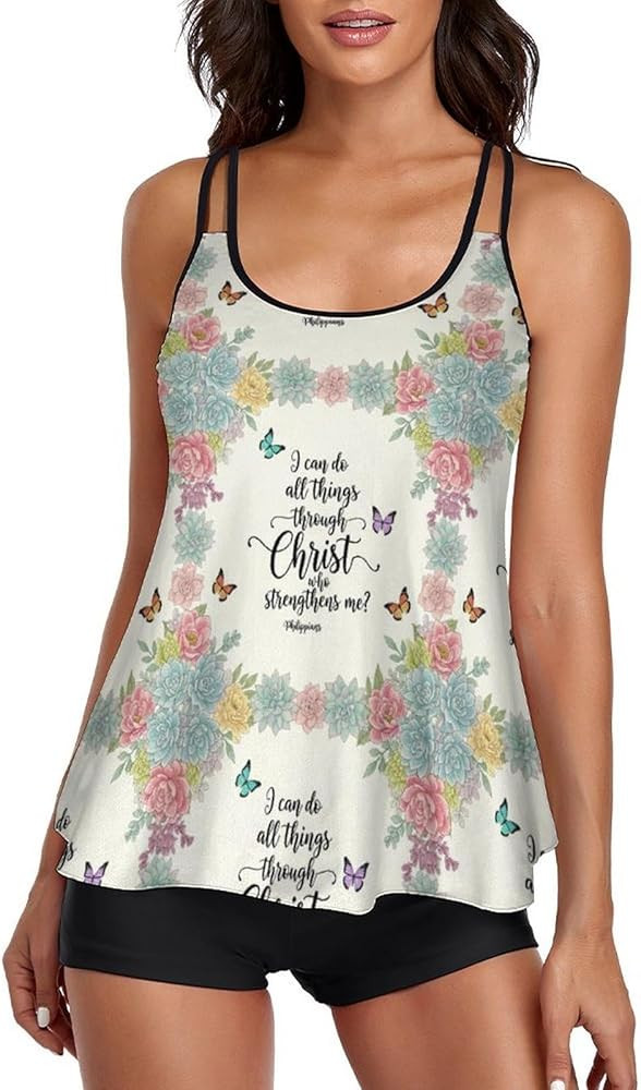 Women's Casual Tankini Bathing Suits, Tummy Control Tank Top with Shorts for Beach and Surfing | Amazon (US)