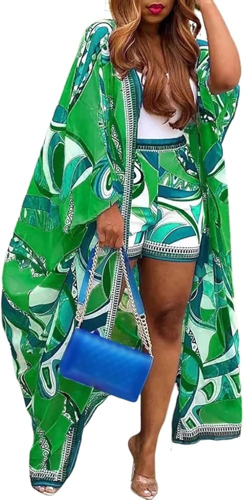 QegarTop Kimono Shorts Set for Women Two Piece Summer Vacation Outfits Flowy Beach Cover up Duste... | Amazon (US)