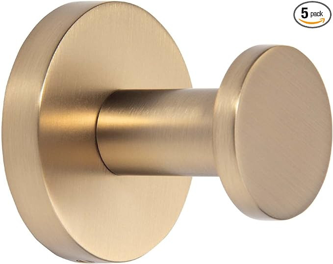 TUNNY 5 Pack Round Towel Hooks-Champagne Gold Modern Coat Hooks Utility Shower Towel Hooks for Ba... | Amazon (US)