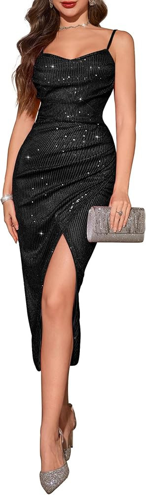 BeryLove Sequin Cocktail Formal Homecoming Spaghetti Strap Party Prom Wedding Guest Bodycon Eveni... | Amazon (US)